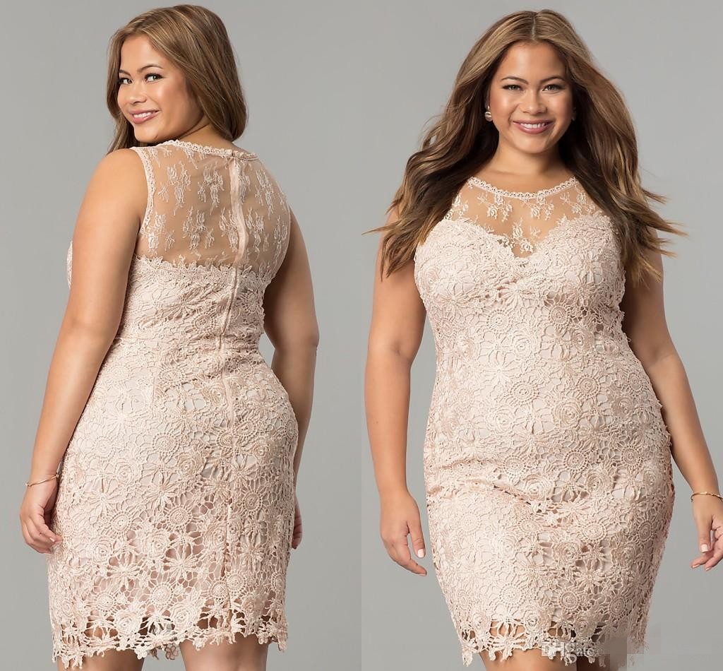 Size Plus Lace Evening Dresses Sleeveless Scoop Neck Short Above Knee Length Tail Party Gown Custom Made Vestido De Noche