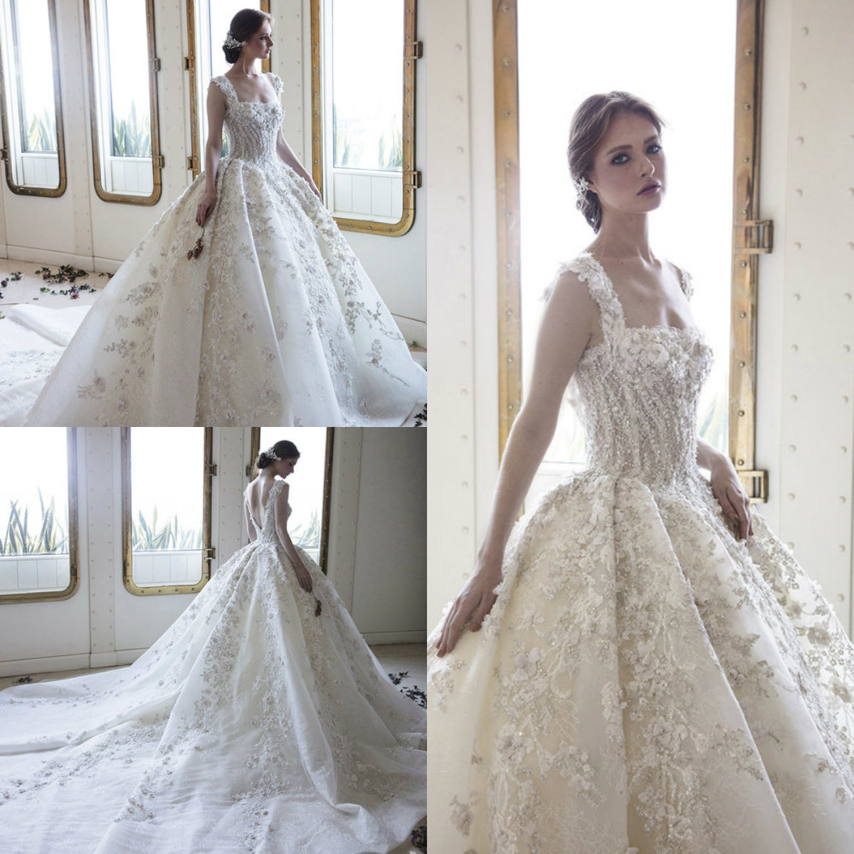 Ziad Nakad Vintage Wedding Dresses 2019 Luxury 3D Floral Appliques Ball Gown Backless Wedding Dress with Beads Custom Made Sexy Bridal Gowns