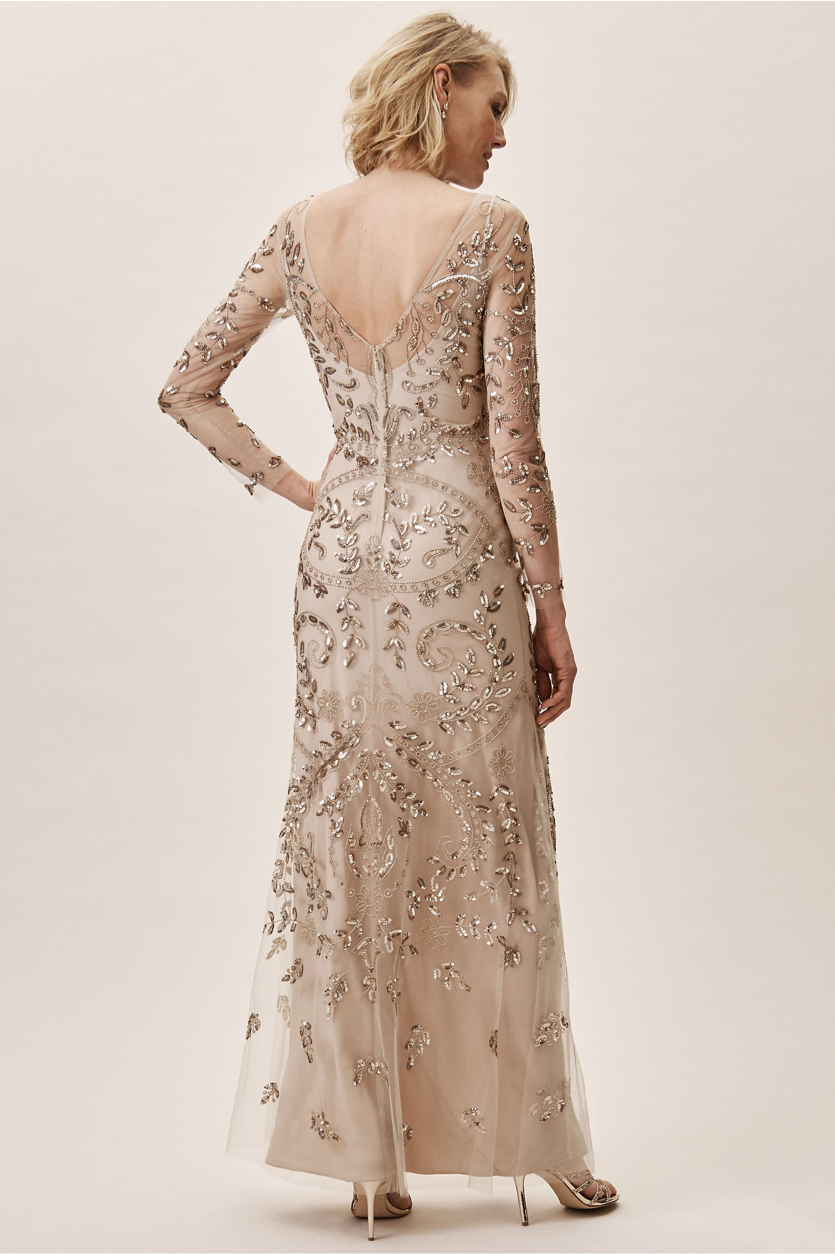 2019 BHLDN Mother Of The Bride Dresses Jewel Neck Lace Bead Sequins Long Sleeve Wedding Guest Dress Ankle Length Plus Size Evening Gowns