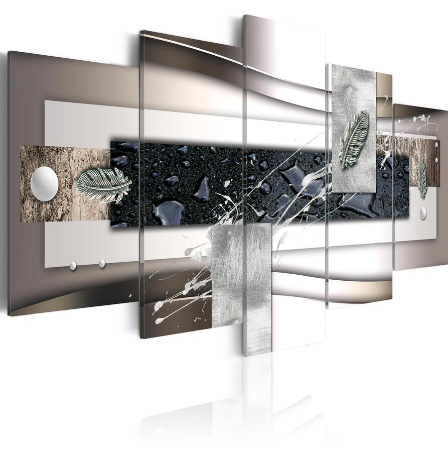 Fashion Wall Art Canvas Painting 5 Pieces Abstract Water Droplets Silver Leaves Modern Home Decoration,Choose Color(brown,red,black) And Siz