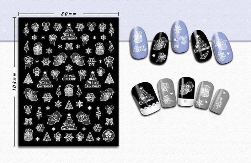 DIY Nails Art Cute Flower Star 3D Nail Decals Stickers Stars White Christmas Style Xmas Tree Santa Gift Finger Beauty Wraps