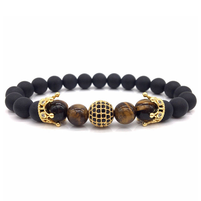 Double Crown 4 Tiger Eye Stone Bracelet Men and women Charm Mature Gentleman Birthday Valentine's Day Bead Bracelet