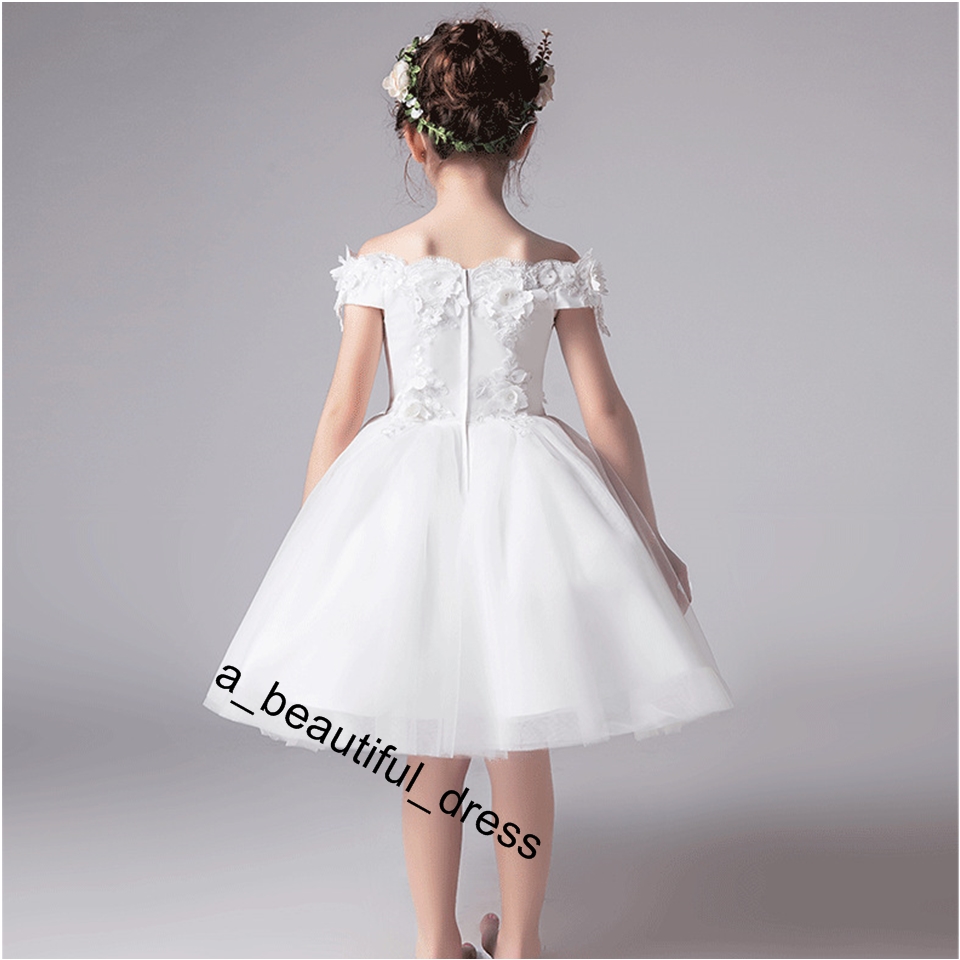 White Bead Decoration Long Flower Girl Dress New Girl Ball Gown pageant Wedding Party Exchange Dress Ball Beauty Sexy Shoulder Dress FG1270
