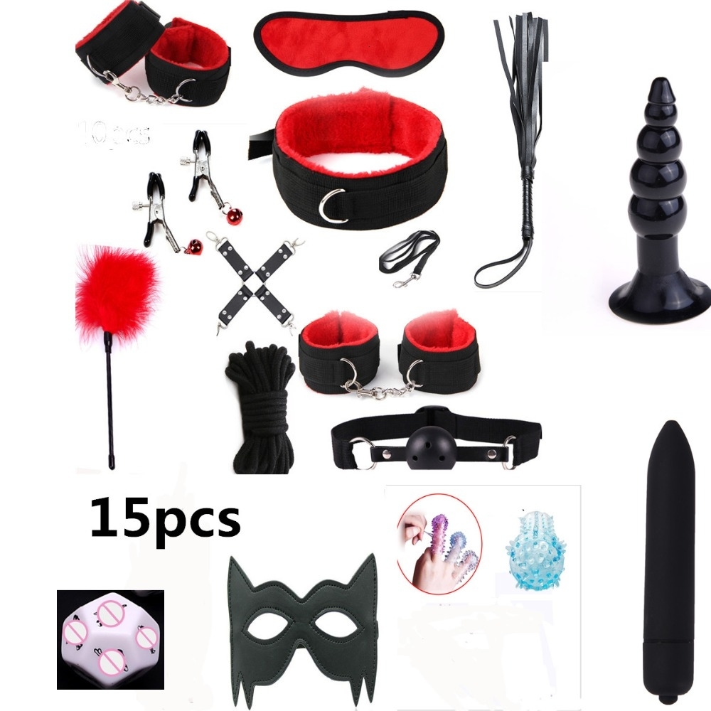 26 Pcs Sex Toys for Woman Adult toy Games Hand s Whip Mouth Gag Rope Metal Butt Plug Bdsm Bondage Set Bead Anal plug Vibrator Y191203