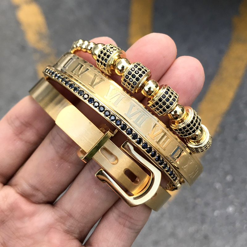 4pcs/Set Men Titanium Steel Roman Numeral Bracelet Horseshoe Buckle Bangles Pulseira Bileklik Luxury Handmade Jewelry Gift Valentine's Day Holida