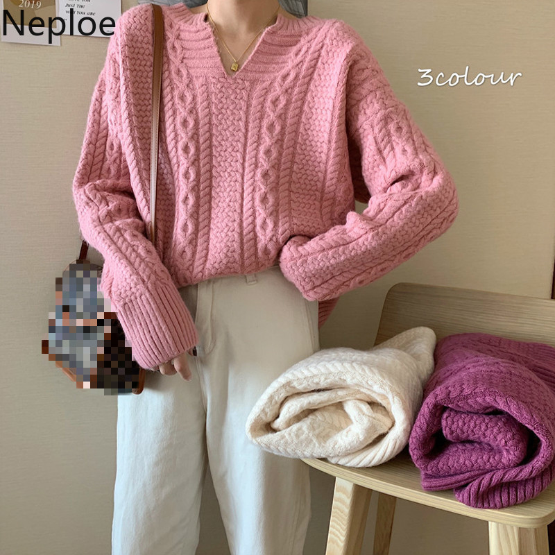 Neploe Ins V Neck Corss Design Twist Knit Sweater Candy Colors Pullover Long Sleeve Thicked Warm Winter Clothes Pull Femme 48089, Purple
Neploe Ins V Neck Corss Design Twist Knit Sweater Candy Colors Pullover Long Sleeve Thicked Warm Winter Clothes Pull Femme 48089, Purple