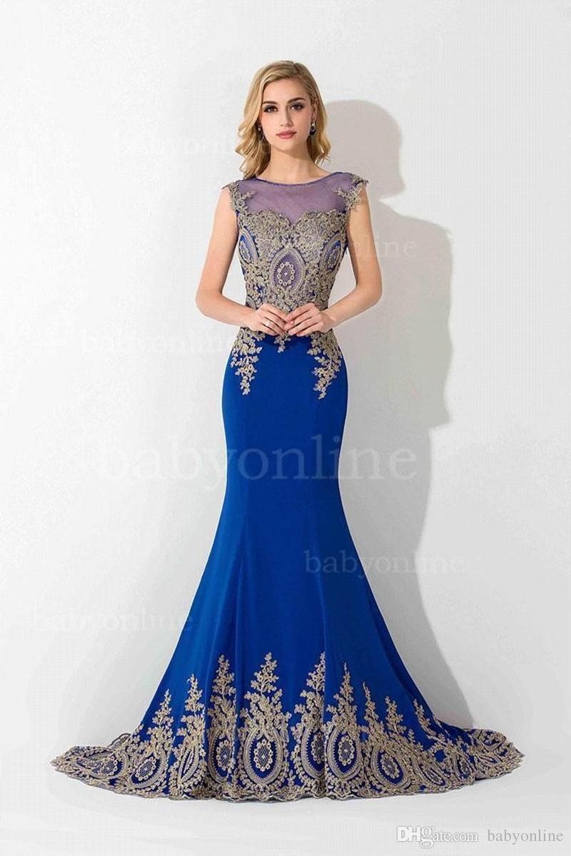Sexy Sheer Lace Mermaid Long Prom Dresses under 60 Elegant Royal Blue Evening Party Dresses Vestido de Festa Longo CPS234