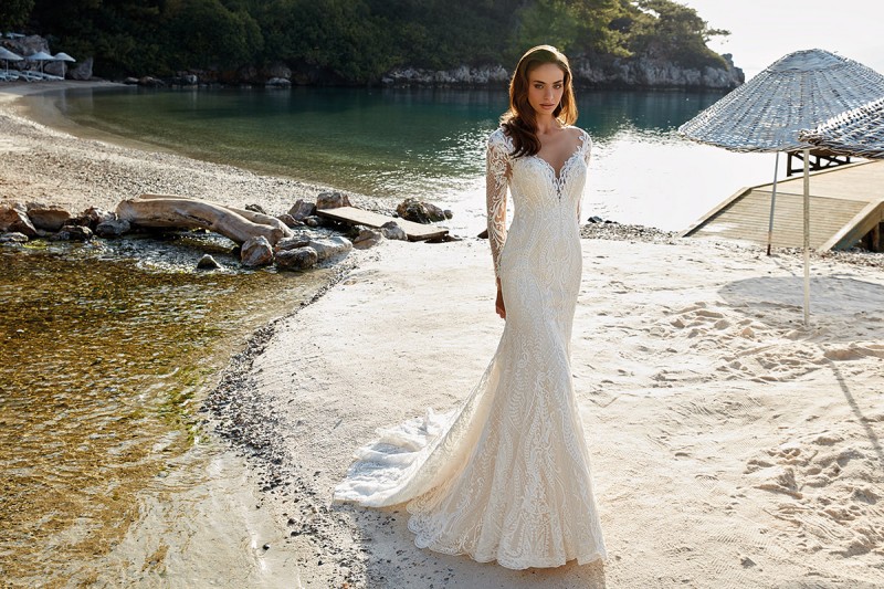 Eddy K 2019 Mermaid Wedding Dresses Long Sleeves Lace Appliques V Neck Beach Bridal Gowns Custom Boho Chic Vestido De Novia
