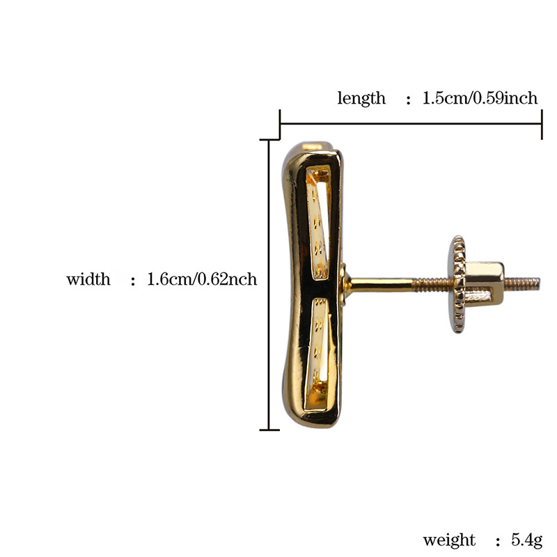 Men Hip Hop Stud Earrings Square Screw Back Shining White Zircon Earrings Gold Plated Vintage Geometric Jewelry Wholesale