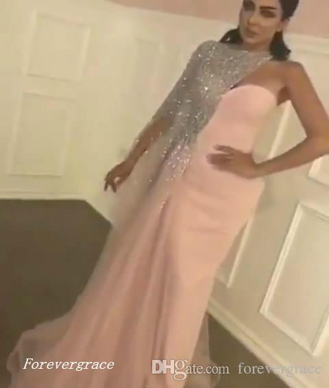 2019 Pink Sheath Split Prom Dress Blingbling Formal Holidays Wear Graduation Evening Party Pageant Gown Custom Made Plus Size