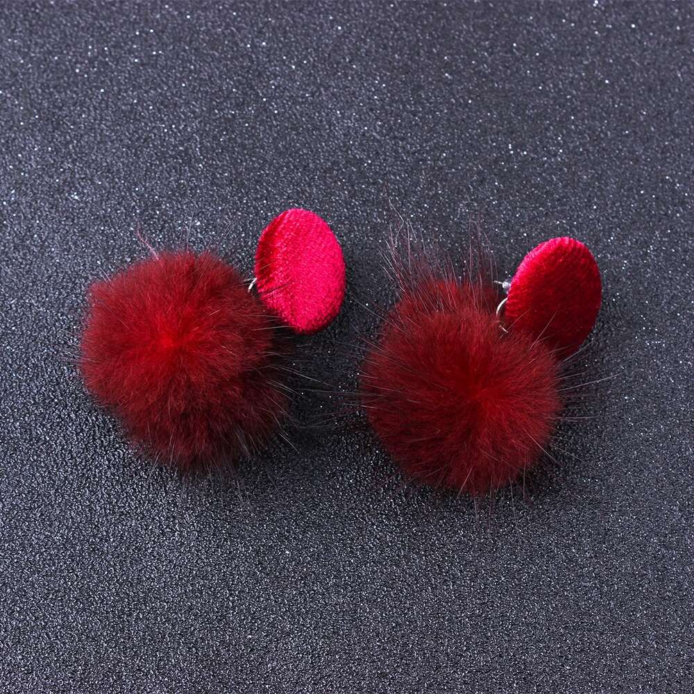 Wholesale-hair ball ear stud women Korean style lovely earrings Autumn and winter three colors red blue black free shipping