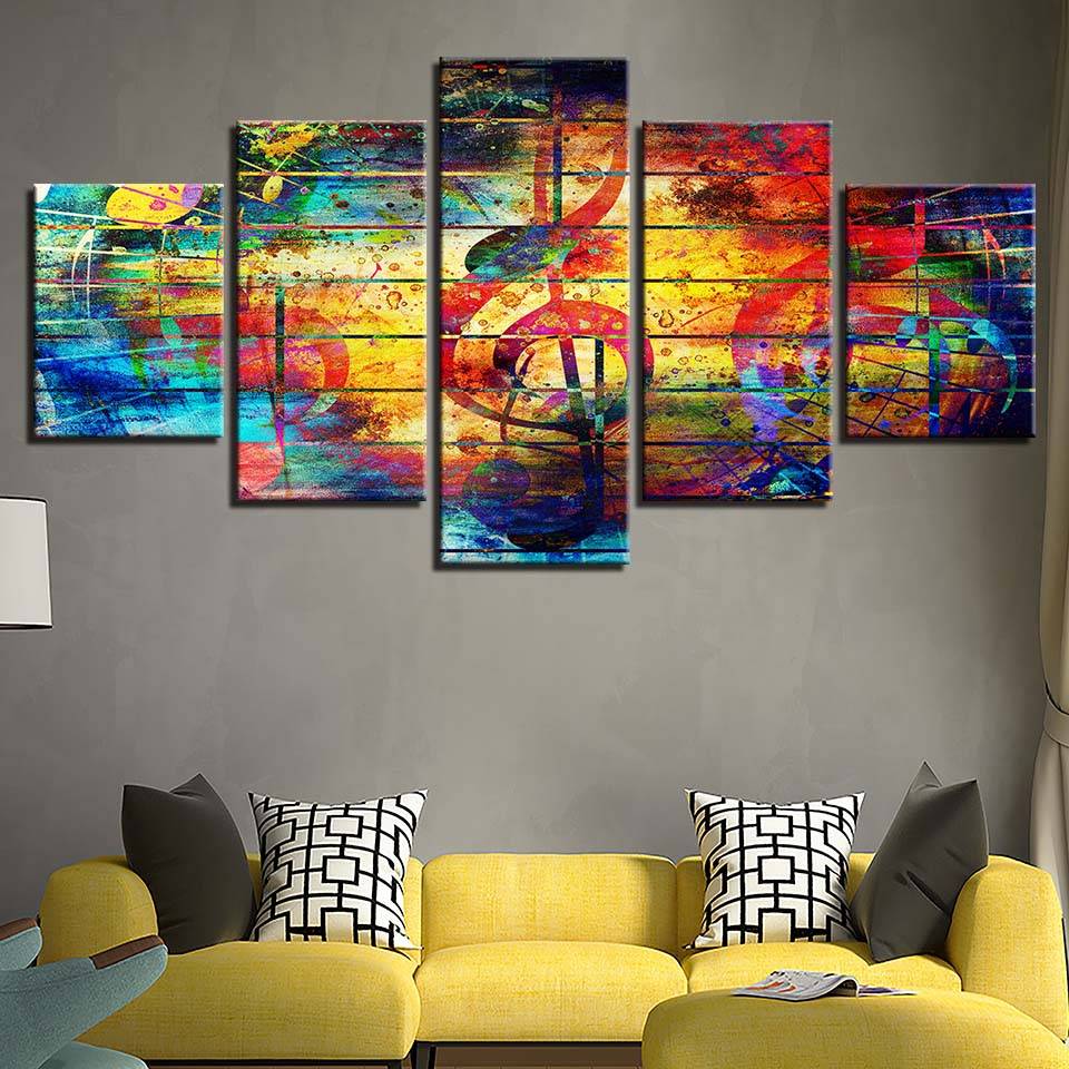 Prints Decor For Living Room Poster 5 Pcs Music Notation Abstract Painting Wall Art Modular Pictures Canvas Artworks (No Frame)