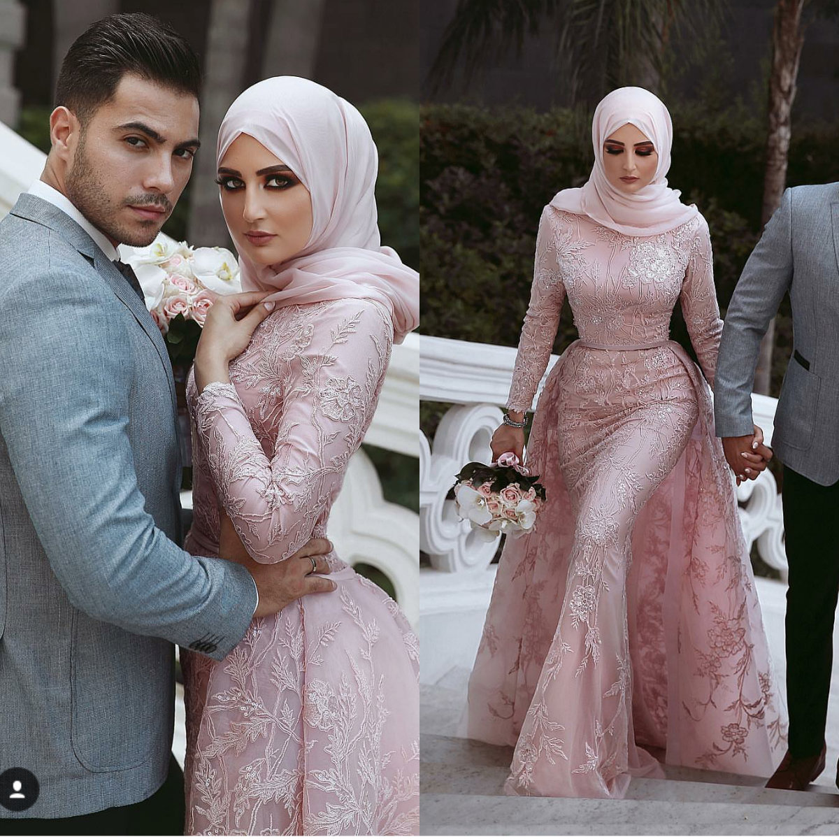 2019 Plus Size Mermaid Wedding Dresses Said Mhamad Long Sleeve Muslim Wedding Dress With Detachable Train Lace Applique Bridal Gowns