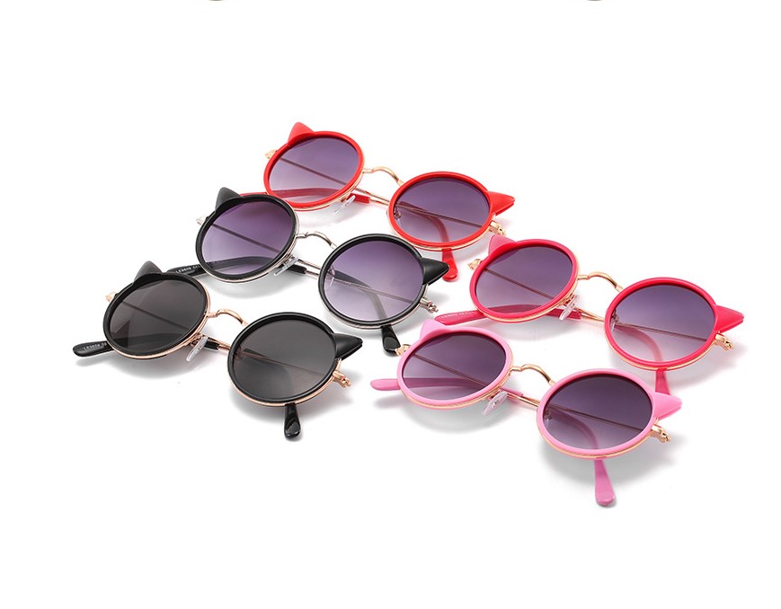 Cat ear sunglasses metal gold frame fashion Anti-UV eyewear children's cute cartoon sunblock Glasses grey lens