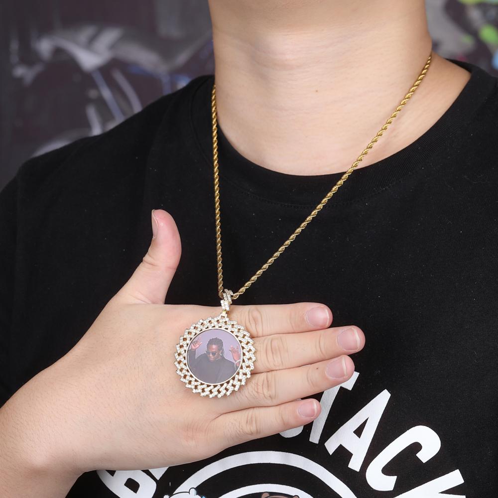 GUCY New Custom Made Photo Round Medallions Necklace & Pendant with 4MM Tennis Chain Cubic Zircon Men's Hip hop Jewelry