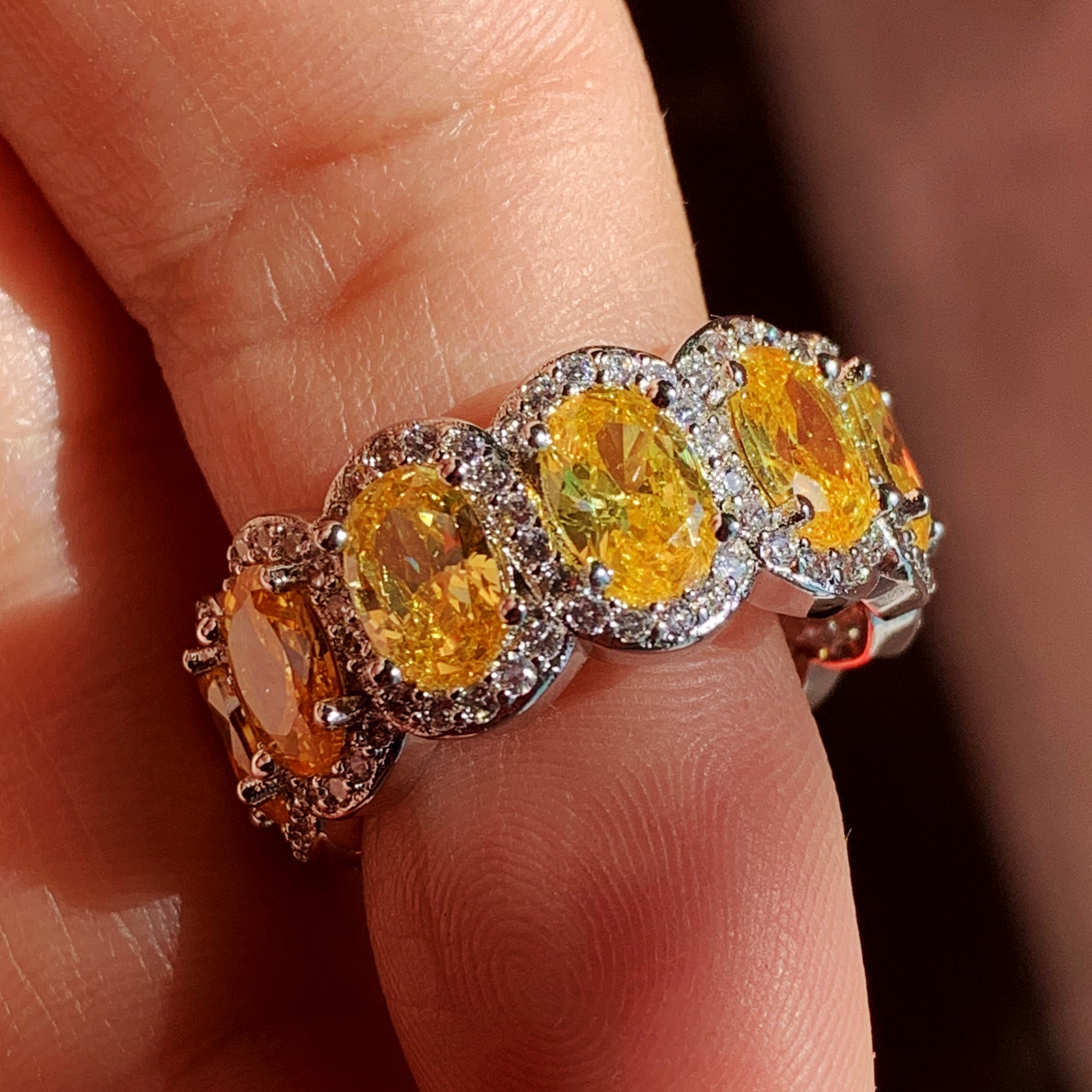 Drop Shipping New Arrival Luxury Jewelry Real 925 Sterling Silver Yellow Topaz CZ Diamond Women Wedding Band Ring for Lovers' Gift Size 5-10
