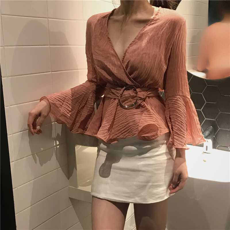 Women Elegant Chiffon Blouses Summer Chic V-Neck Belt Ruffles Tops Blouses Fashion Solid Office Lady Flare Sleeve Casual, Black
Women Elegant Chiffon Blouses Summer Chic V-Neck Belt Ruffles Tops Blouses Fashion Solid Office Lady Flare Sleeve Casual, Black