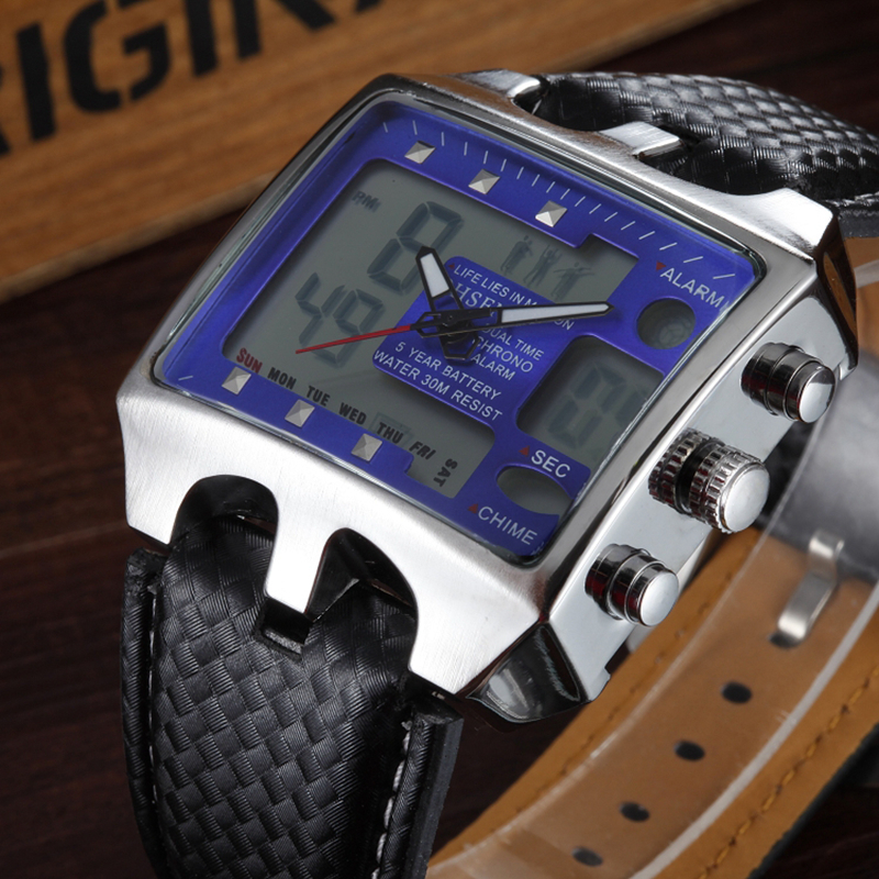 OHSEN Digital Watch Men Waterproof Analog Led Sport Watches for Men Leather Bracelet Alarm Wristwatches Relogio Masculino 0930 LY191213