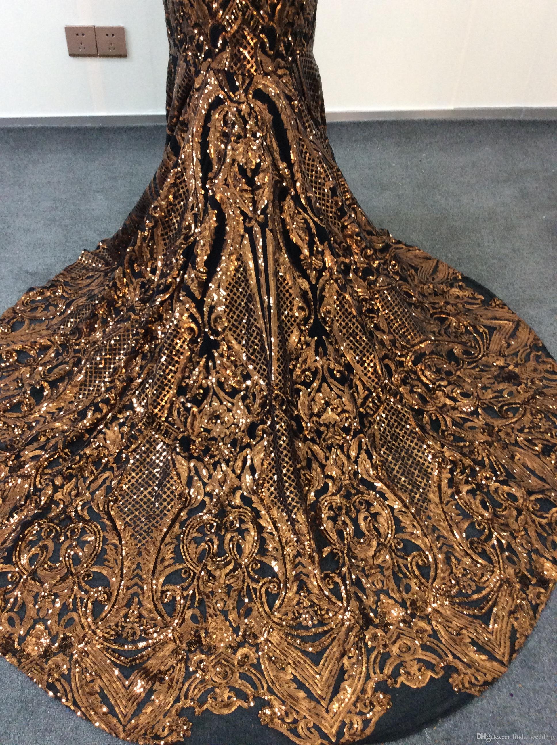 2019 Luxury South African Mermaid Prom Dresses Off Shoulder Black Girls Gold Sequines Holidays Graduation Wear Plus Size Evening Gowns
