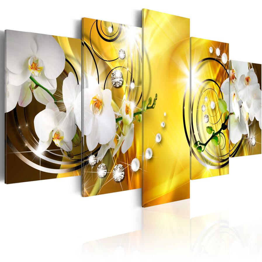 5 Pcs/set Diamond Pearl Orchid Flowers Wall Art Decoration Abstract Modern Flowers Canvas Painting Gifts for Love,Choose Color And Size (No