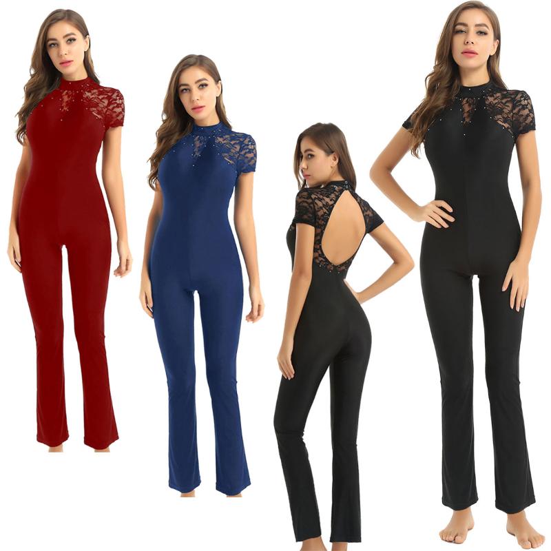 Womens Mock Neck Lace Short Sleeves Open Back Leotard Jumpsuit Ice Skating Figure Skating Wear Performance Competition Costumes, Black
Womens Mock Neck Lace Short Sleeves Open Back Leotard Jumpsuit Ice Skating Figure Skating Wear Performance Competition Costumes, Black