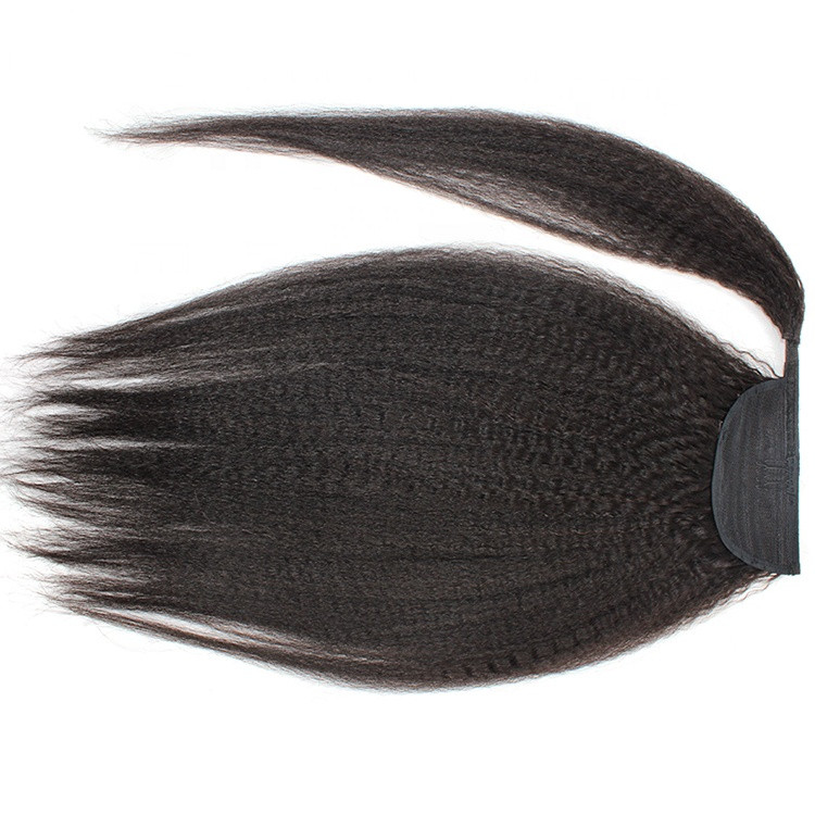 Afro Kinky Straight Human For Women Natural Black Color Virgin Brazilian Wrap Around Ponytail Hair Extensions 120G