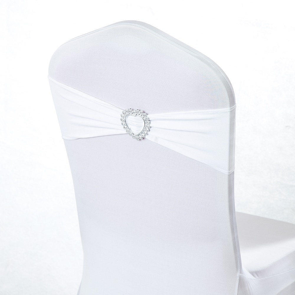 50pcs Lycra Spandex Stretch Wedding Chair Sashes Band Heart Shape Buckle Wedding Banquet