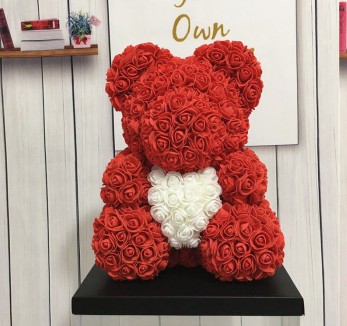 Lovely Big Red Rose Flower Bear Rose With Heart Ornaments Gifts for Valentines's Day Women Wife Gift 25cm 8 colors