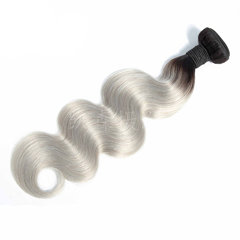 Peruvian Cheap Human Hair Weave Bundles 3 Pieces One Set 1B/Grey Double Color Body Wave Extensions Virgin Human Hair 12-24Inch
