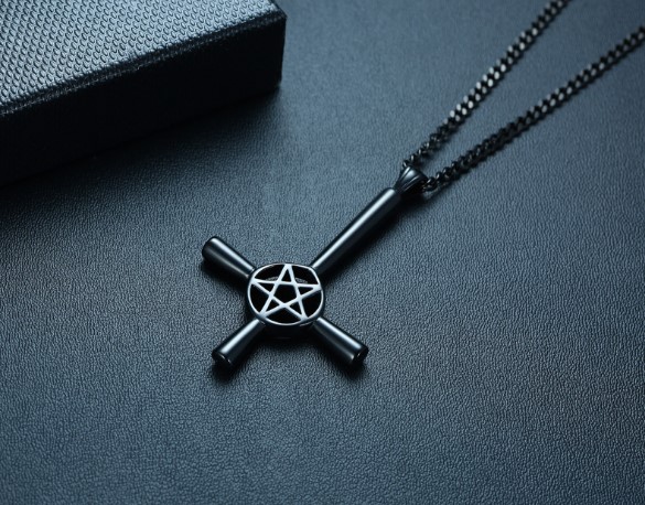 Daily Deals Choose silver gold black Stainless Steel Satan stand upside down Star Cross Pendant Mens Necklace Fashion jewelry 4mm24inch