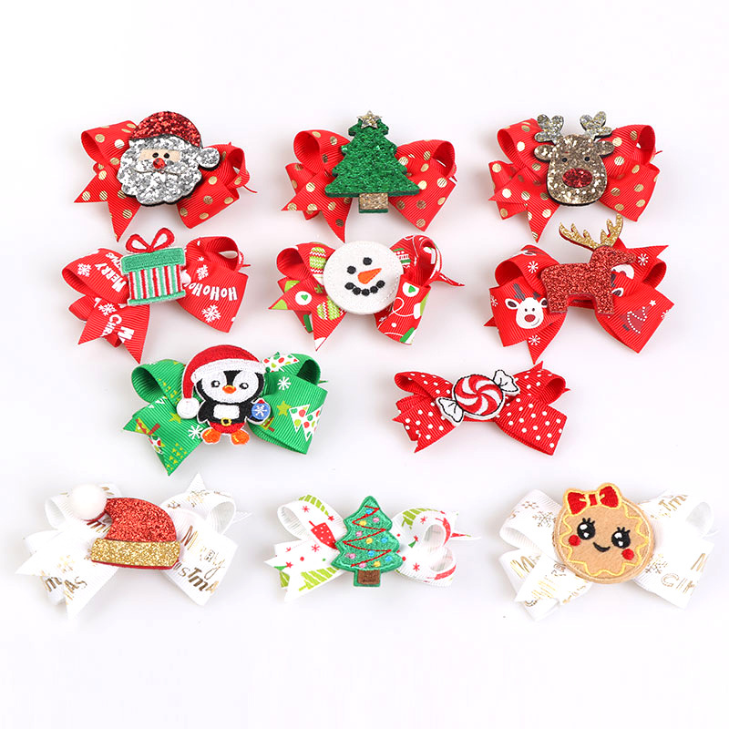 11 Styles Christmas Hair Accessory Baby Girl Sequin Hair Clips Elk Santa Claus Socks Barrettes Hairpin Hair Xmas Accessories M2785