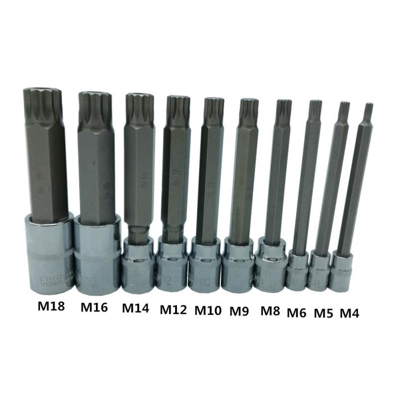 10Pcs/Set Car Repair Tool Triple Square Spline Bit Socket Set M type 1/2 3/8 1/4 Tamper Proof Long Reach Auto Hand-held Disassembly Tools