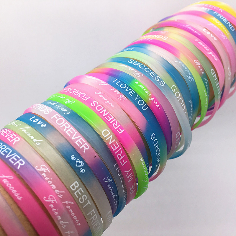 whole 100pcspack mix lot Luminous glow in the dark Silicone Wristbands Bangle Brand new drop Mens Womens Party Gifts