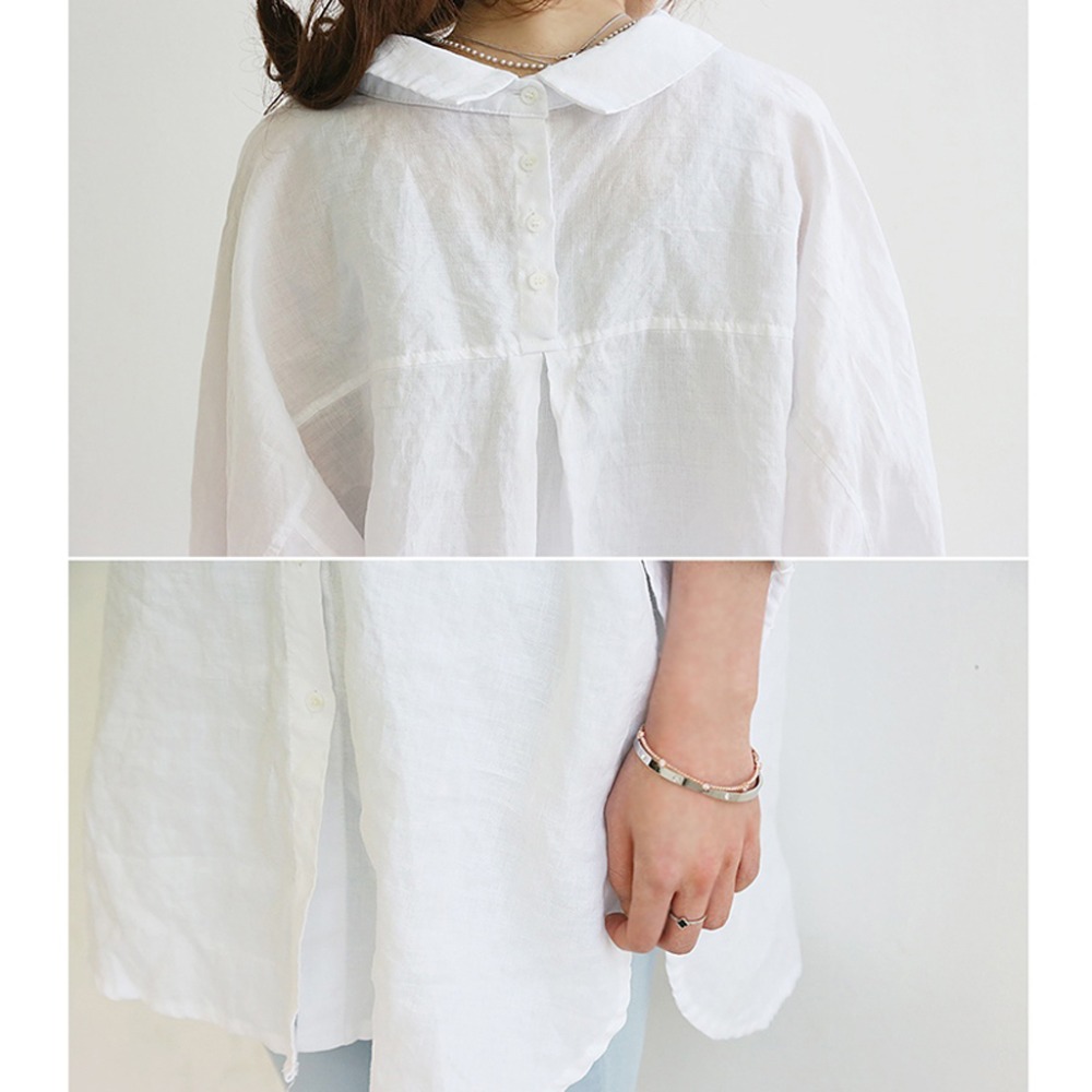Womens Oversized Blouse Loose Large Cotton Linen Long Sleeve Solid Color