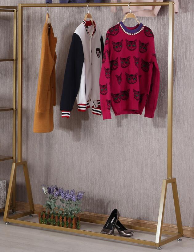 Clothing store display racks Bedroom Furniture gold floor type Clothes rack decoration of women's cloth shop shelf
