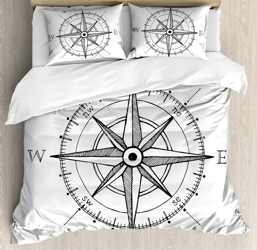 Compass Duvet Cover Set Hand Drawn Compass Windrose North and South East West Directions Black and White Bedding Set Black White, As pic
Compass Duvet Cover Set Hand Drawn Compass Windrose North and South East West Directions Black and White Bedding Set Black White, As pic