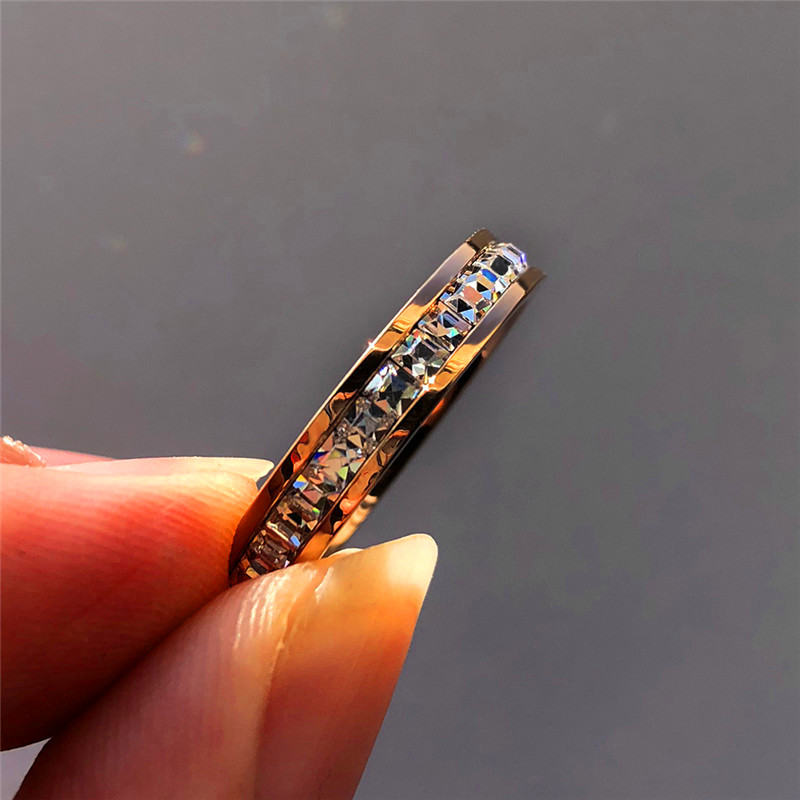 Female Crystal CZ Stone Ring Vintage Stainless Steel Women Wedding Rings Fashion Promise Yellow Gold Engagement Ring