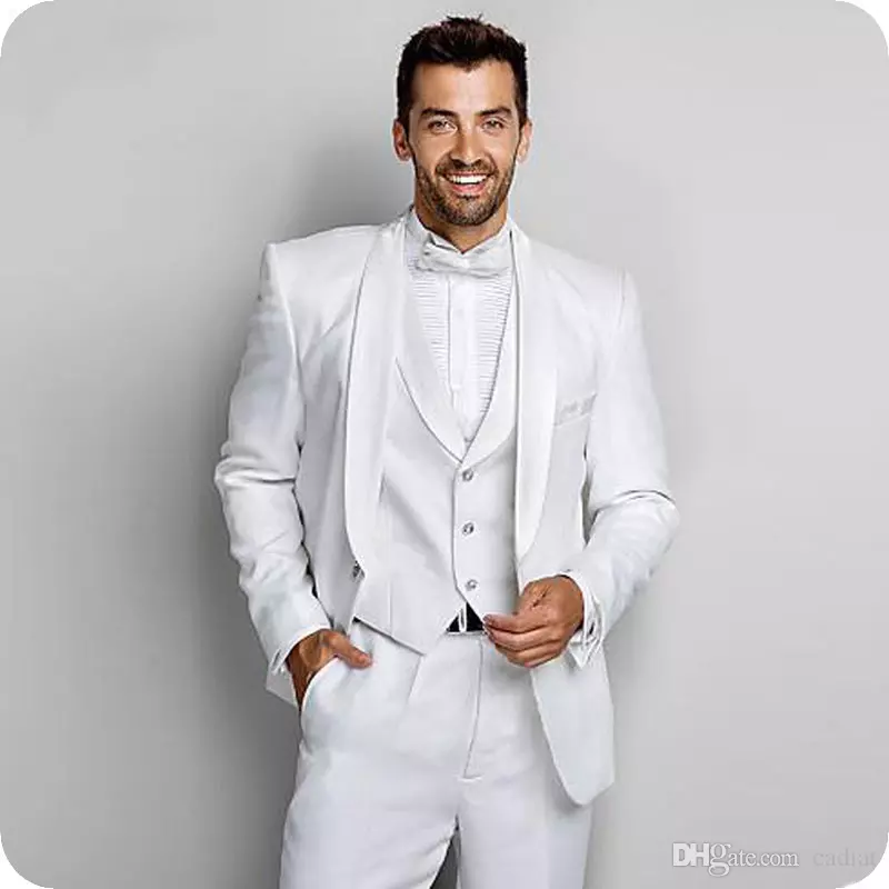 Custom Made White Groom Tuxedo Men Suits for Wedding Shawl Lapel Slim Fit Groomsmen Wedding Wear 3Piece Jacket Pants Vest Best Man Blazer