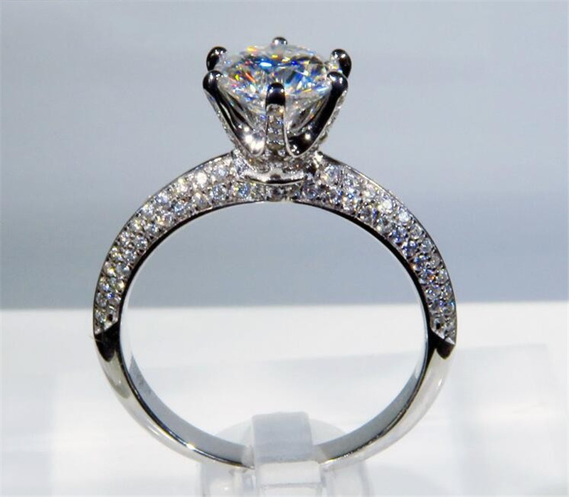 Vecalon solitaire ring 100% Real 925 Sterling Silver Micro pave Diamond Engagement wedding band rings For women Finger Jewelry