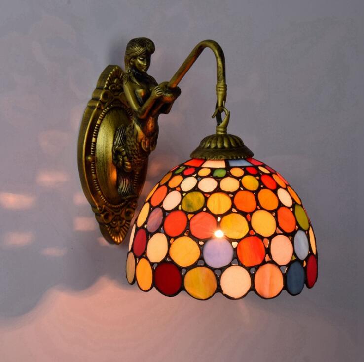 Living Room Chandelier Stained Glass Wall Lamp bedroom wall lamp kitchen fairy lamp flower pattern white European retro can be customized