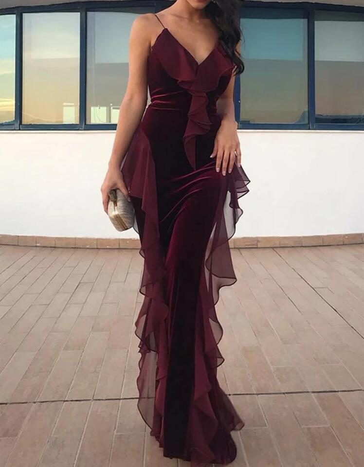 Wangyandress Burgundy Spaghetti Mermaid Evening Dresses Sleeveless Velvet Ruffled Chiffon Floor Length Prom Party Formal Gowns, Pink
Wangyandress Burgundy Spaghetti Mermaid Evening Dresses Sleeveless Velvet Ruffled Chiffon Floor Length Prom Party Formal Gowns, Pink