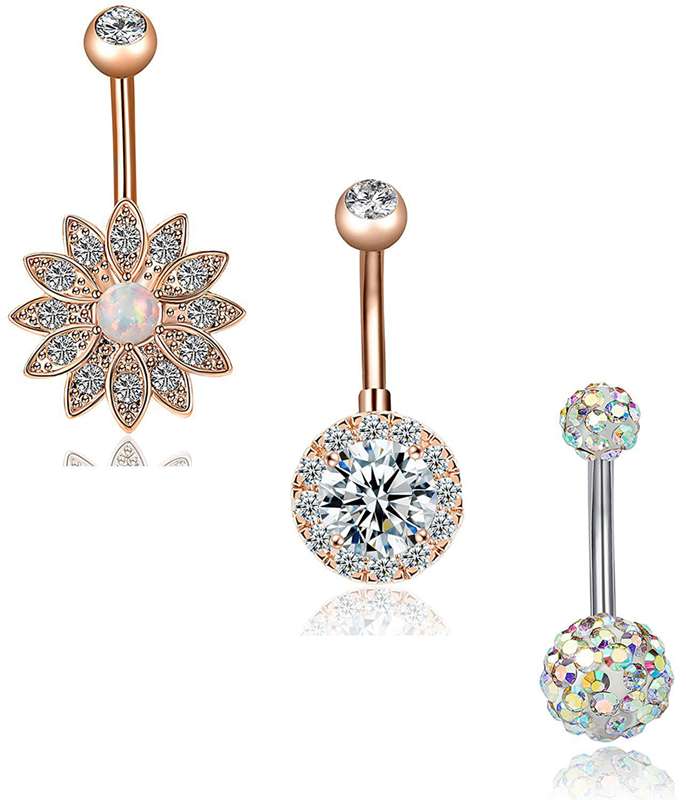 Style 3 pieces 14G stainless steel belly button ring barbell navel ring lady flower body perforation