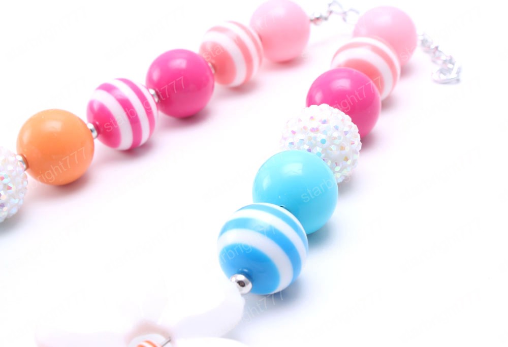 Fashion Flower Kids Beads Necklace Beautiful Rainbow Color Girls Children Chunky Necklace Toddle Kid Beaded Jewelry