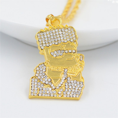 Fashion-Iced Out Quavo Choker Full Rhinestone Cartoon Figure Pendent Necklace Present Bling Rapper Jewelry 2PCS Christmas Gift