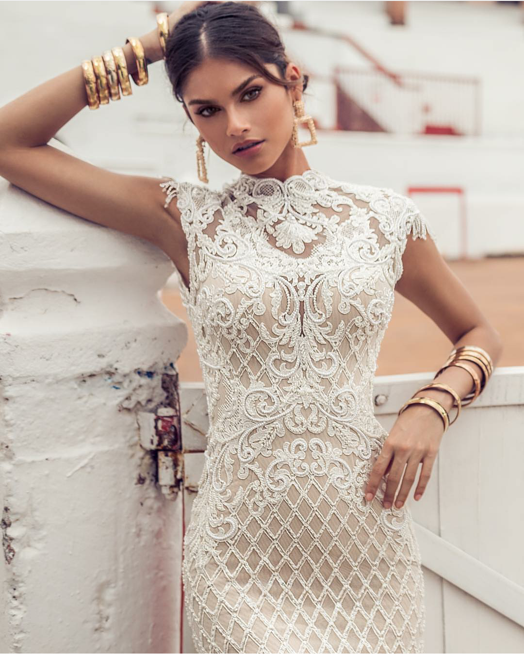 Julie Vino 2019 Vintage Wedding Dresses Cap Sleeve Lace Applique High Collar Mermaid Wedding Dress Beach Bridal Gowns Custom Made