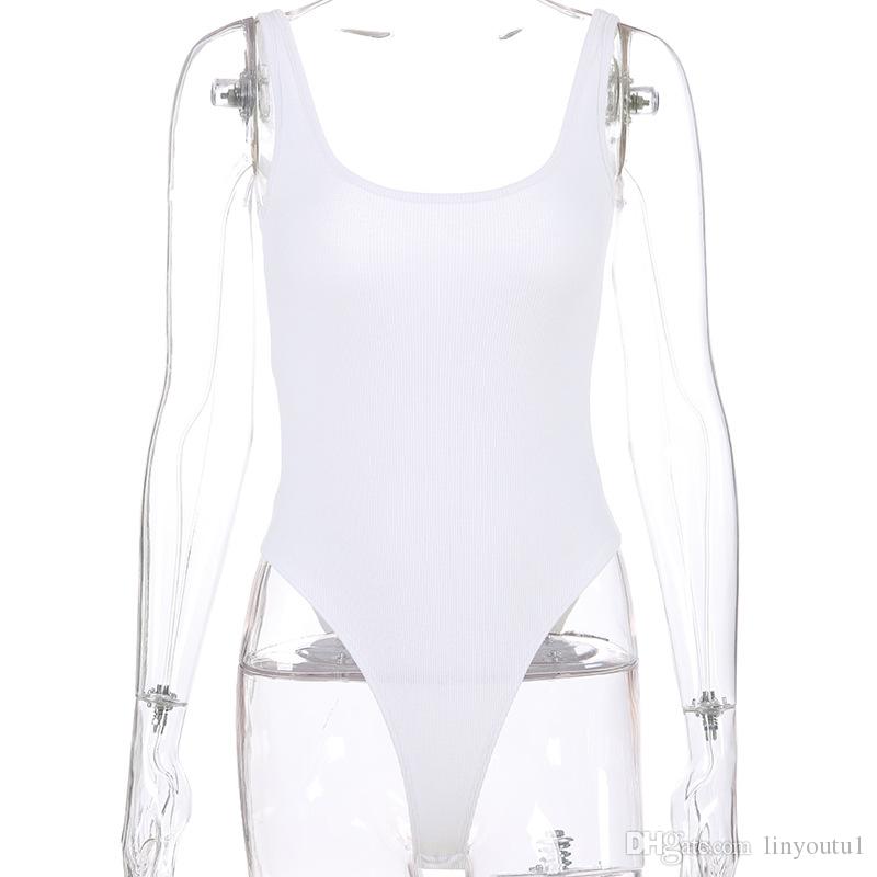 2020 White Black Strappy Bodysuit Sexy Backless Ribbed Bodysuit Romper Summer Women 2019 Sleeveless Tank Top Body Female