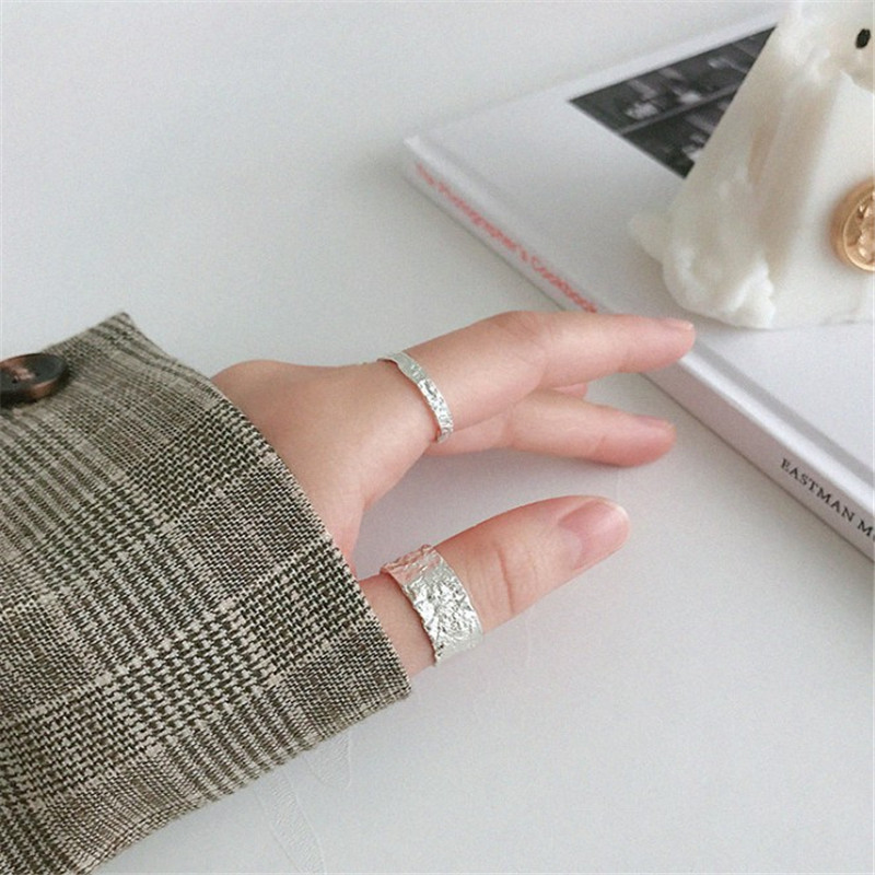 New 100% 925 Sterling Silver Irregular Concave Convex Foil Open Size Rings For Women Fashion Wide Adjustable Statement Ring