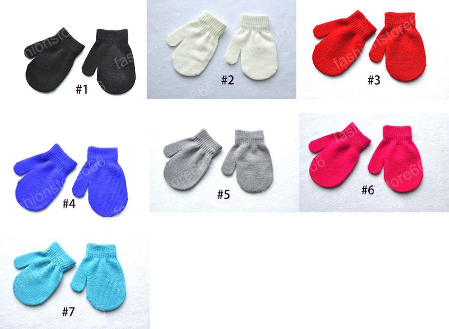 Baby Winter Warm Mittens Kids Knitted Stretch Gloves Boys Girls Solid Colors Patchwork Mitten Student Scratch Mitts Magic Finger Mitte