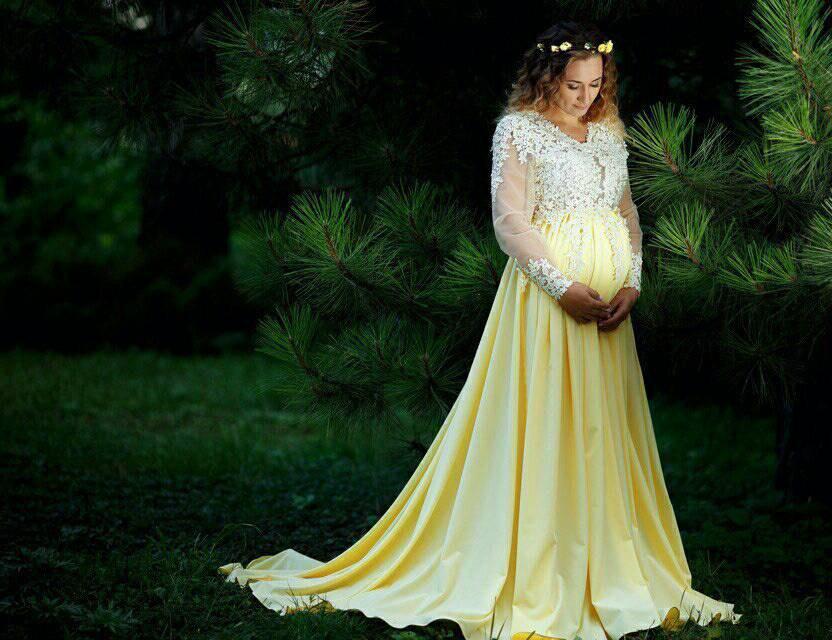 Baby Shower Pregnant Maternity Evening Long Sleeve Lace Chiffon Empire Waist Formal Ocn Party Dress Custom Size B22 0510
