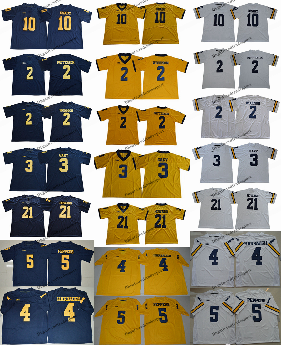 2018 Michigan Wolverines 3 Gary 21 Howard 10 Tom Brady 4 Harbaugh 2 Charles Woodson Jabrill Peppers Shea Patterson College Football Jersey от DHgate WW